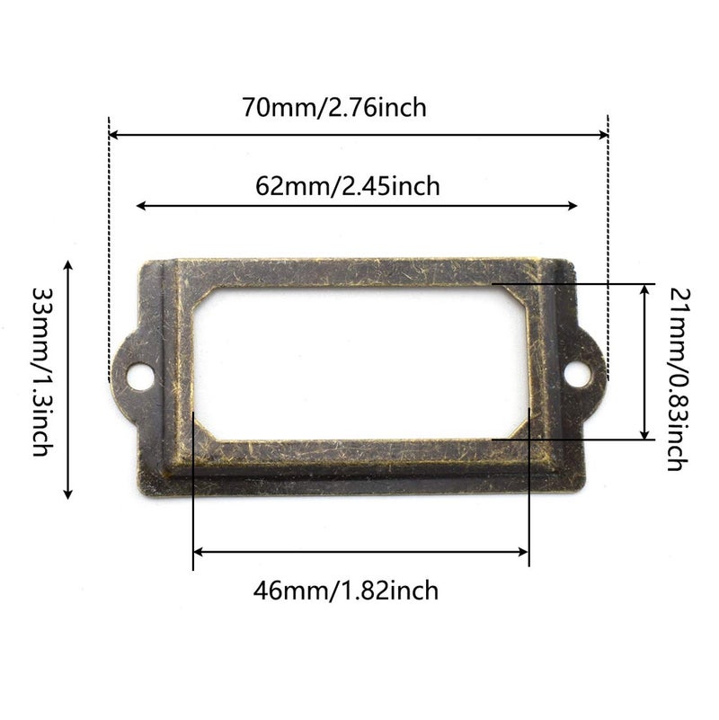 OZXNO Antique Metal Name Card Frame, OZXNO 10-Pack Vintage Bronze Label Holder Tag Slots for Drawer File Cabinet Shelves (70 x 33 mm / 2.8 x 1.3 inch) - Image 3